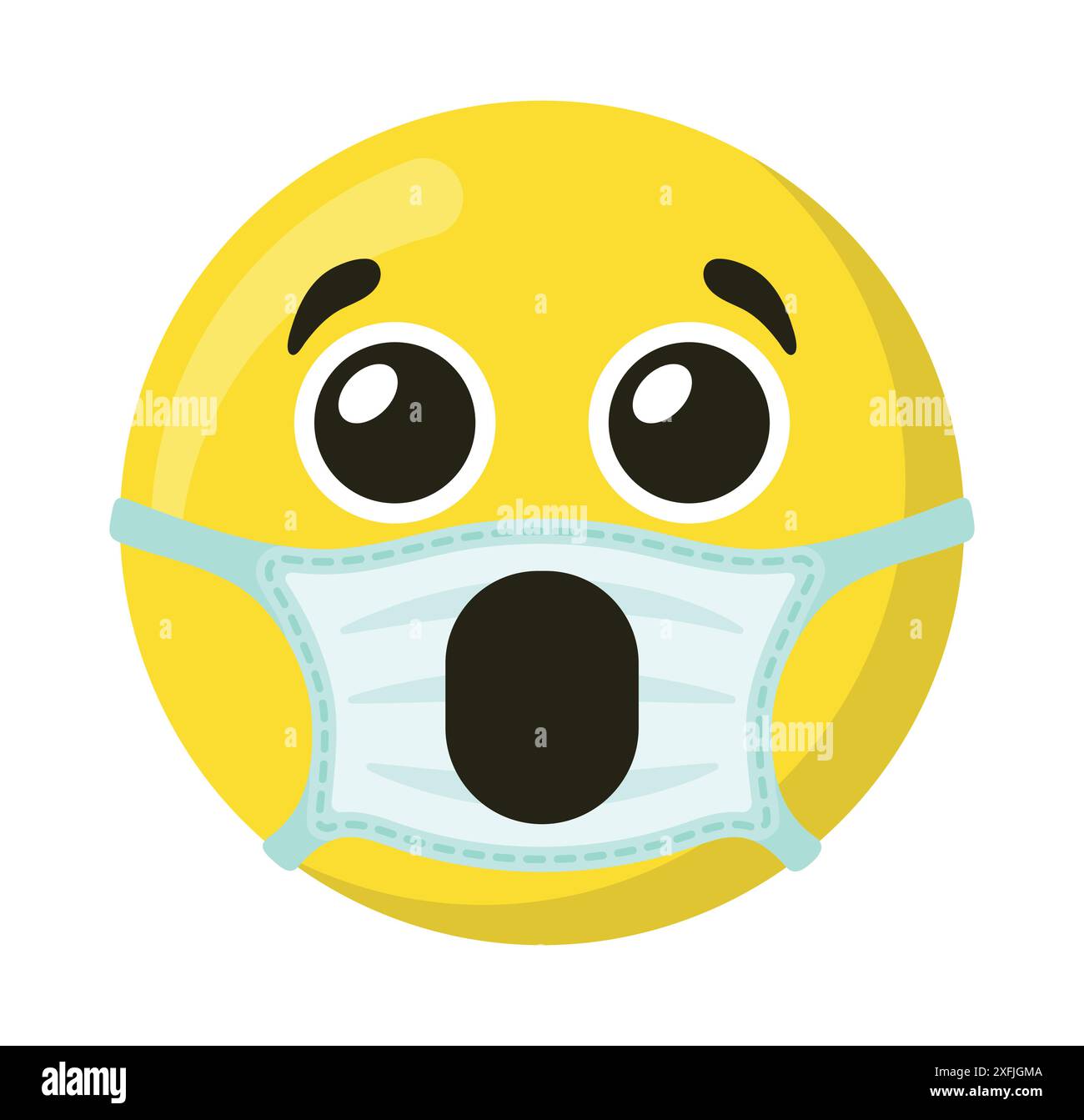 Gelbes Emoticon und Emoji-Lächeln in der medizinischen Maske, flache Vektorillustration Stock Vektor