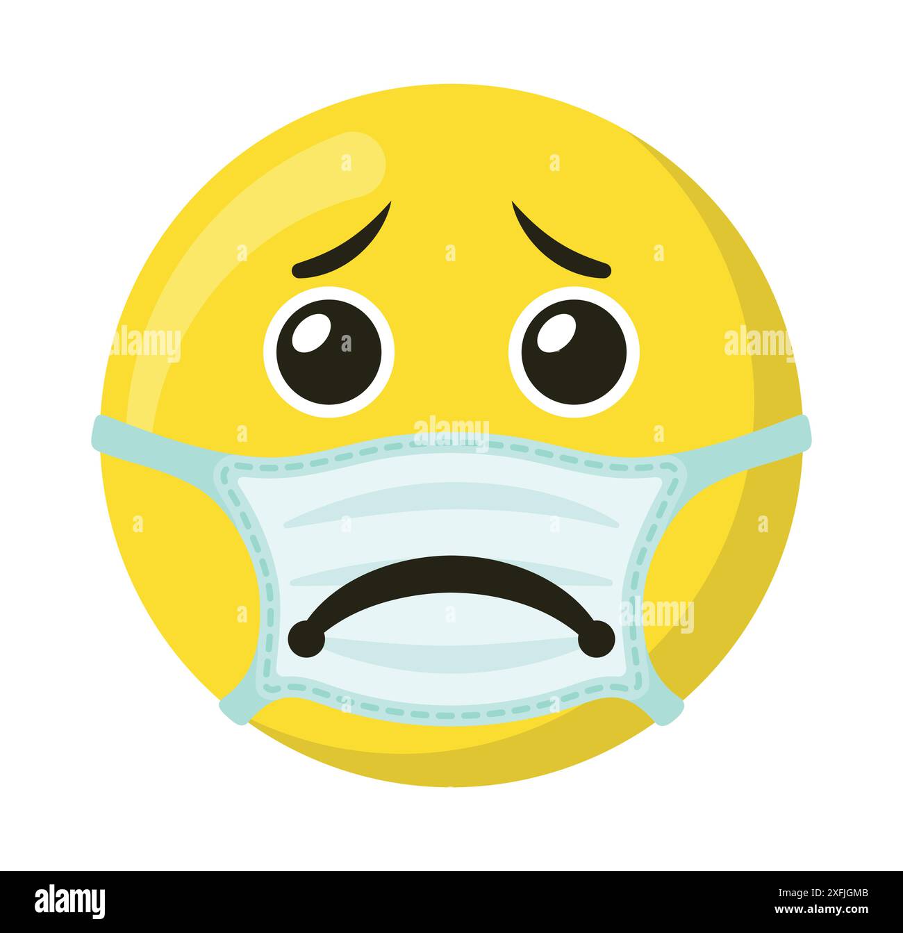 Gelbes Emoticon und Emoji-Lächeln in der medizinischen Maske, flache Vektorillustration Stock Vektor