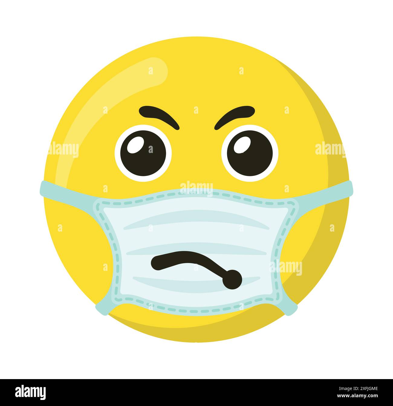 Gelbes Emoticon und Emoji-Lächeln in der medizinischen Maske, flache Vektorillustration Stock Vektor
