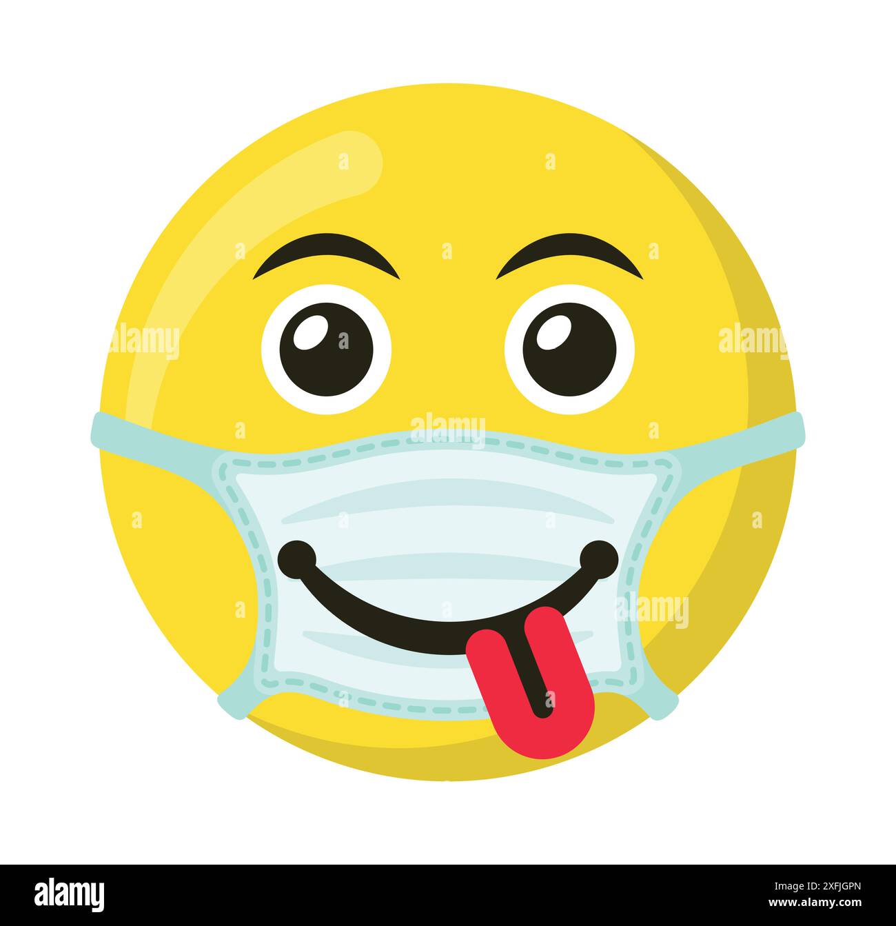 Gelbes Emoticon und Emoji-Lächeln in der medizinischen Maske, flache Vektorillustration Stock Vektor