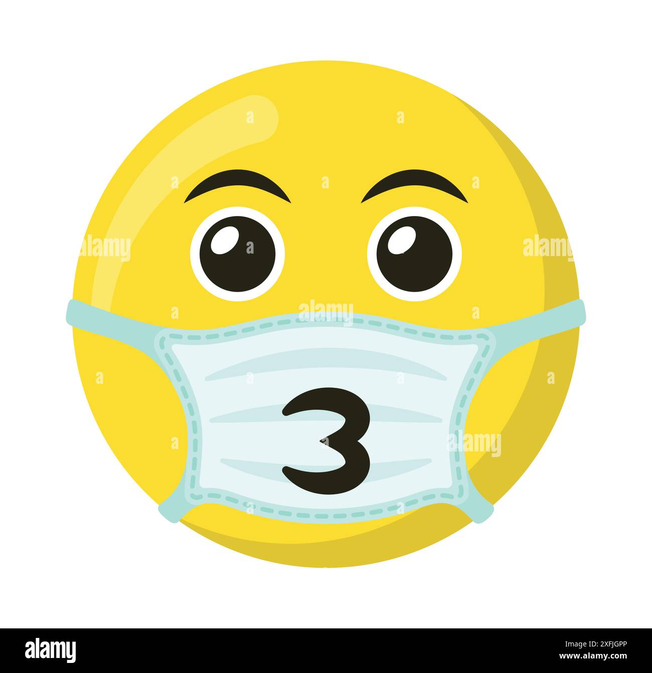 Gelbes Emoticon und Emoji-Lächeln in der medizinischen Maske, flache Vektorillustration Stock Vektor