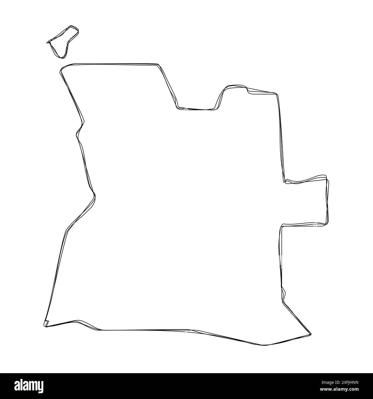 Vereinfachte Landkarte für Angola. Skizzierte Umrisse mit dünnem Dreifachstift isoliert auf weißem Hintergrund. Einfaches Vektorsymbol Stock Vektor