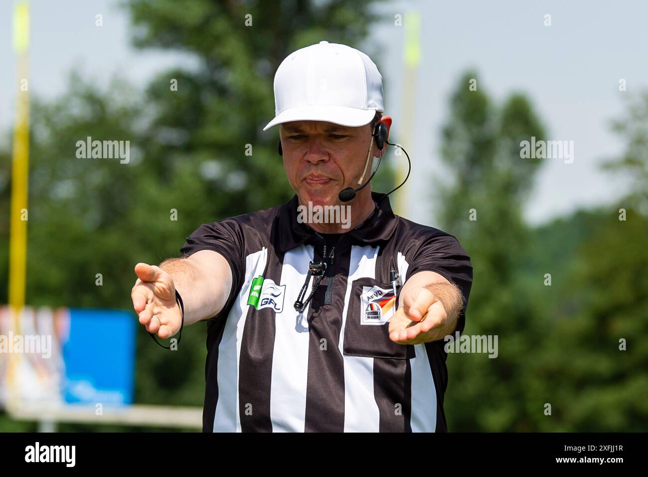 Whitehead Jens-Uwe Herrmann GER, Schwaebisch Hall Unicorns vs ifm Ravensburg Razorbacks, American Football, GFL, Saison 2024, Woche 8, 29.06.2024, Foto: Eibner-Pressefoto/Florian Wolf Stockfoto