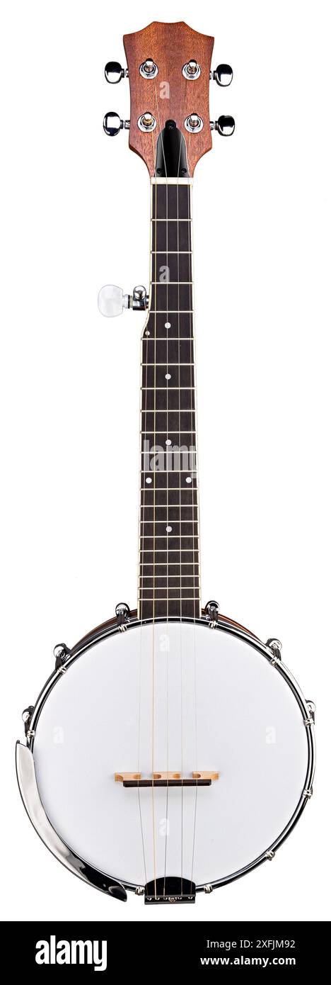 Banjo Gitarre Musiksaiteninstrument isoliert auf weißem Hintergrund. Folk Western Akustikmusik Konzept Stockfoto
