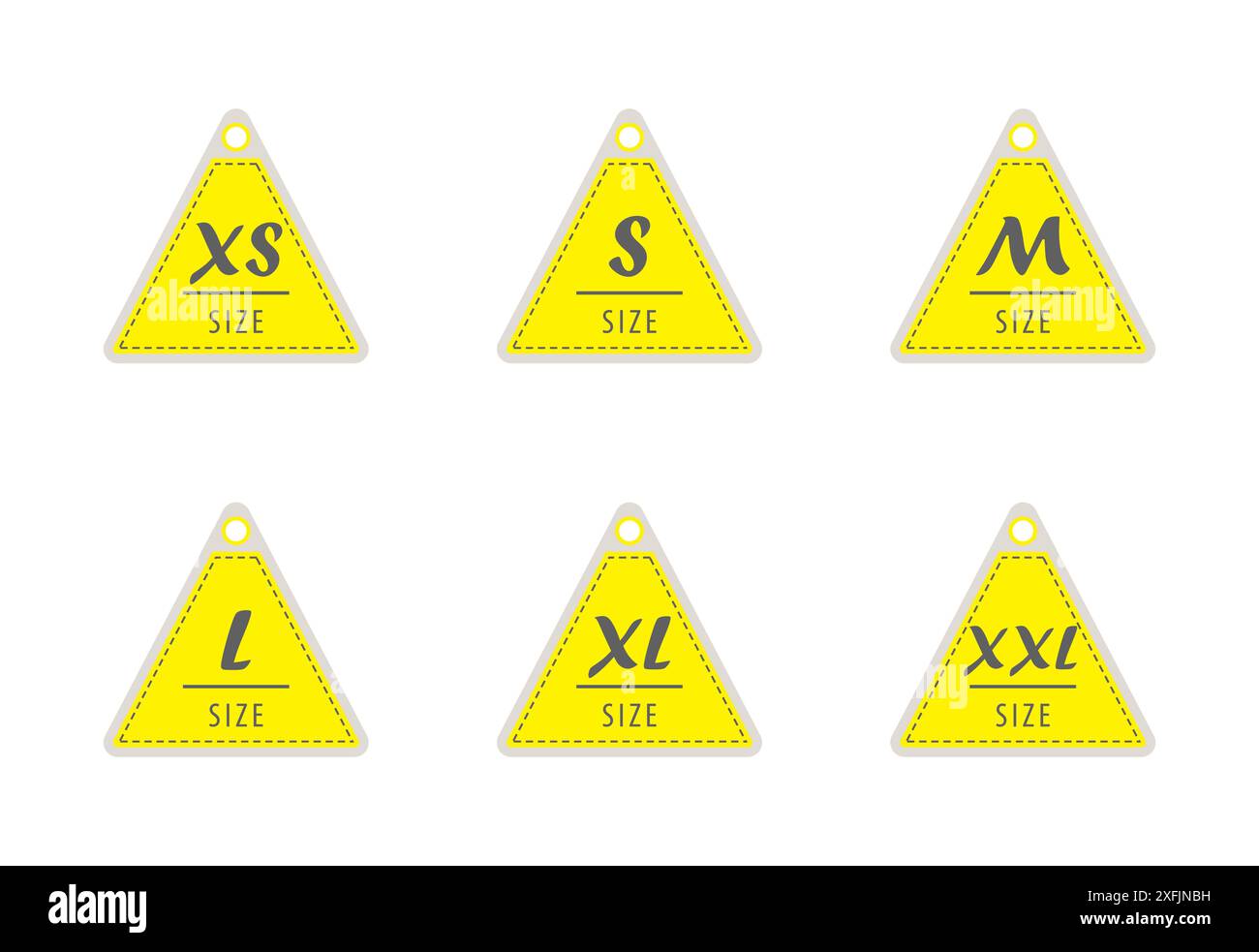 Set mit Etiketten für die Bekleidungsgröße. Illustration des flachen Vektors. Stock Vektor