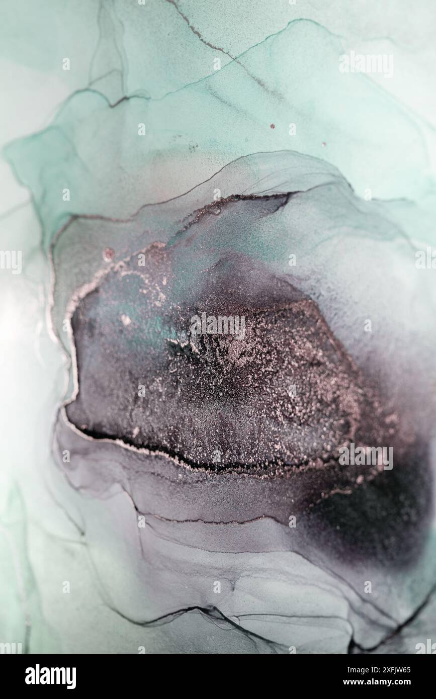 Silberwirbel in Mint Abstract Painting Stockfoto