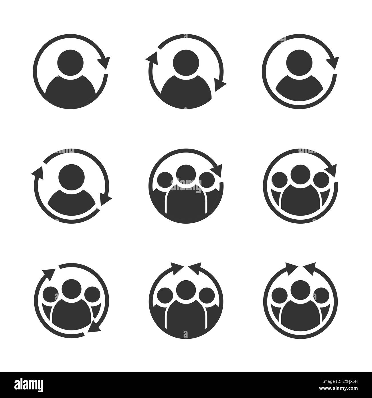 Symbolsatz für Personaländerung. Symbol für die Aktualisierung des Personals. Illustration des flachen Vektors. Stock Vektor