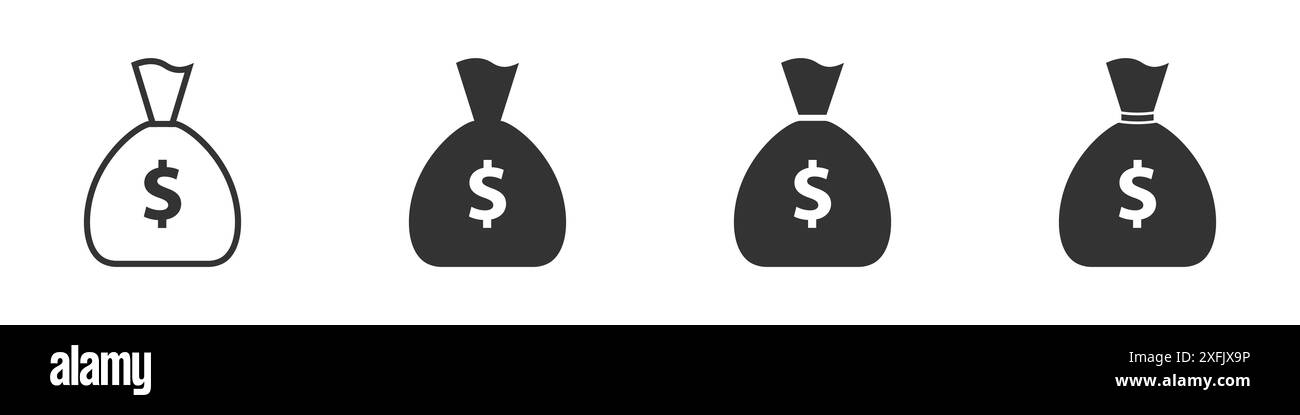 Geldbeutel-Set. Eine Tüte Dollar. Illustration des flachen Vektors Stock Vektor