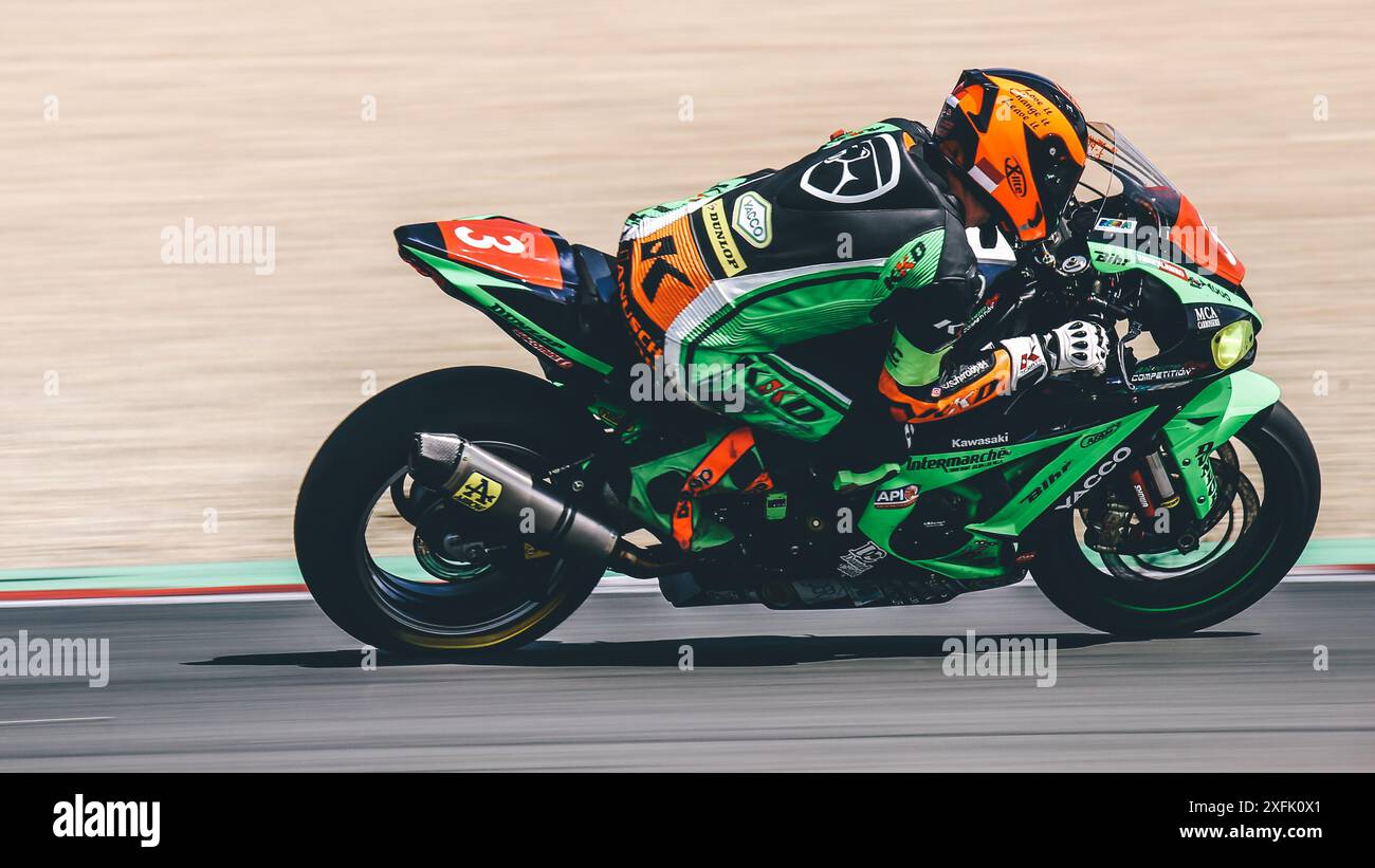 Oschersleben, Deutschland, 09. Juni 2019: Kawasaki ZX 10R von AM Moto Racing Competition tritt in der Motorsport Arena zur FIM Langstrecken-Weltmeisterschaft an Stockfoto