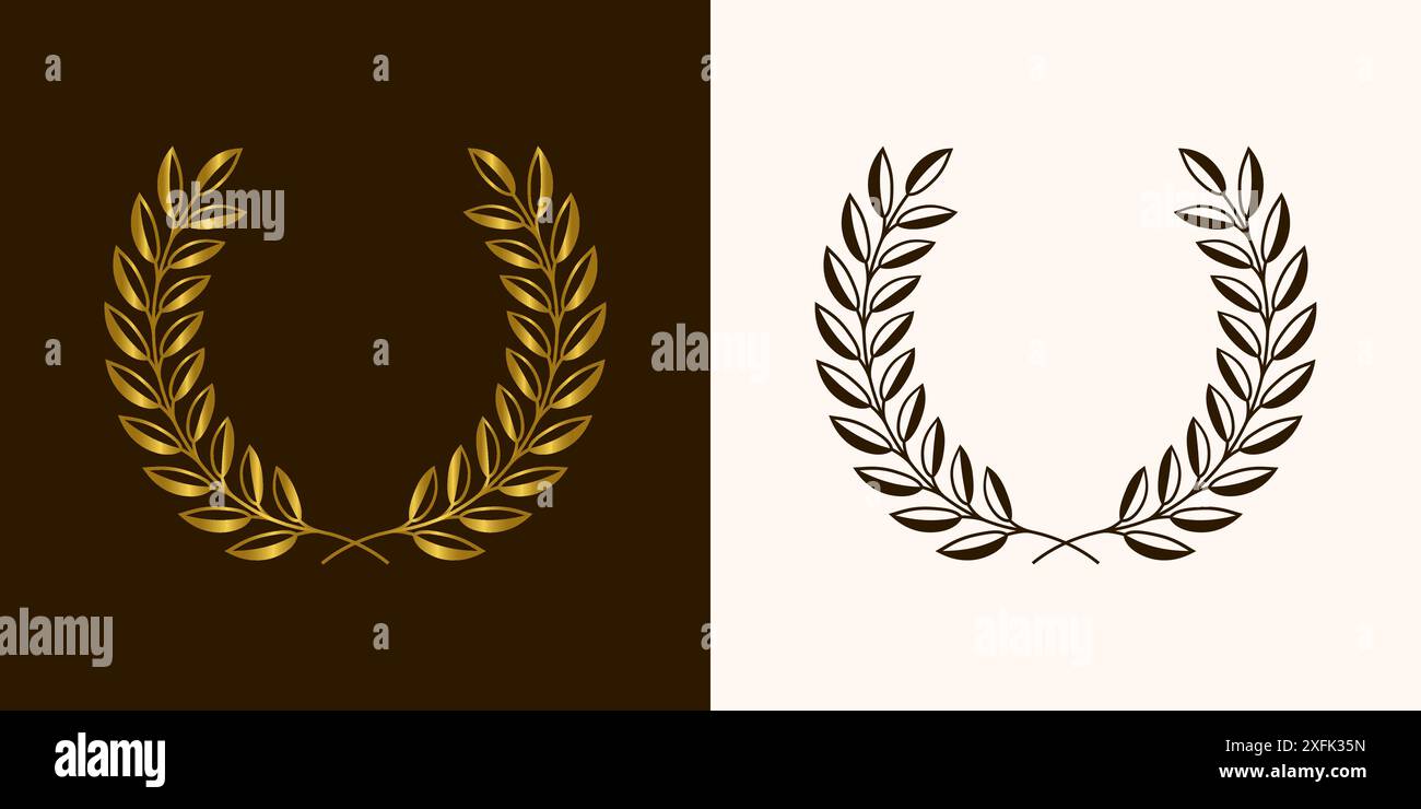 Hochzeitskränze Dekoration und Zweige mit Blättern. Wirbel, Zweige und Blumenschmuck. Blumen und Pflanzenelemente. Lorbeeren mit Blumenmuster im Vektordesign Stock Vektor