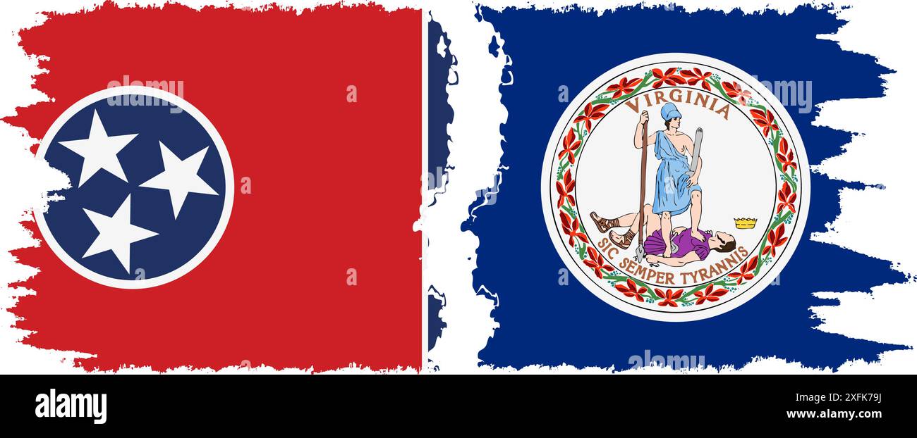 Virginia und Tennessee staaten Grunge Pinsel Flags Verbindung, Vektor Stock Vektor