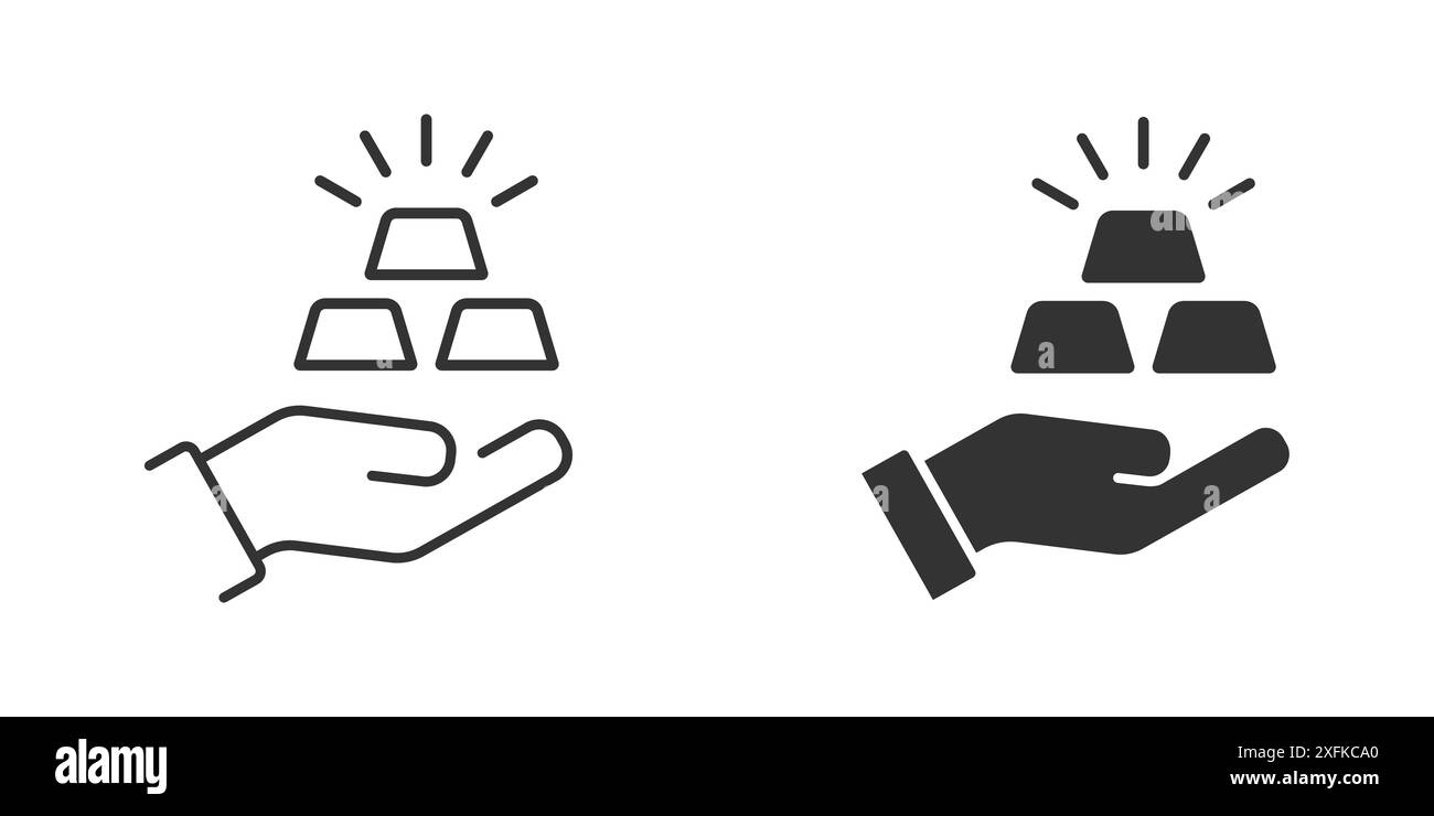 Symbol für Goldbarren in der Hand. Business Finance -Symbol. Handelssymbol. Illustration des flachen Vektors Stock Vektor