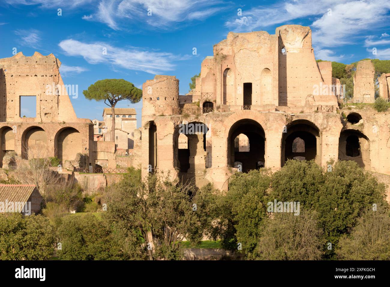 Palatin Hügel aus dem Circus Maximus. Rom, Italien Stockfoto