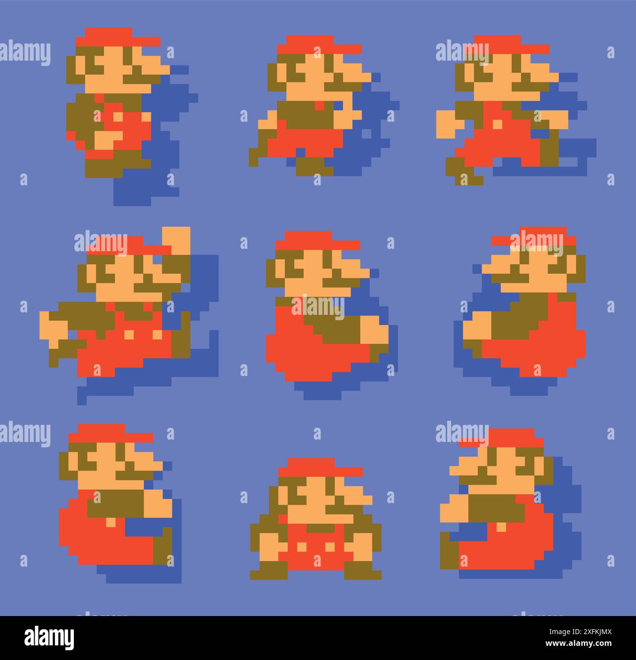 29. Oktober 2020: Set von Mario Moves, Kunst des klassischen Videospiels Super Mario Bros, Pixel Design Vektor Illustration. Super Mario Bros ist ein Plattform-Video Stock Vektor