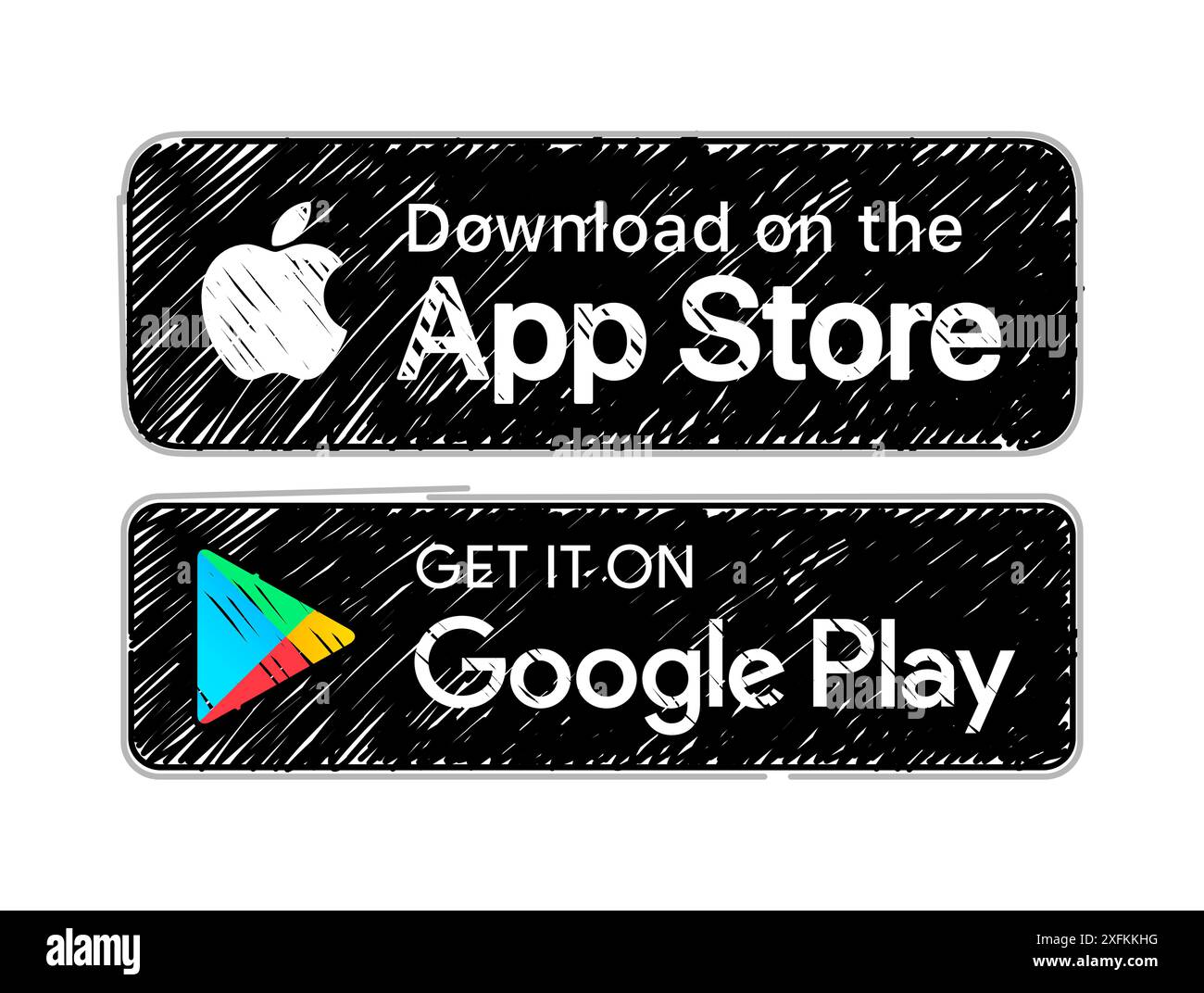 Kiew, Ukraine - 10. Februar 2021: Download im App Store und hol es dir auf Google Play Button Icons Set, Filz Stift Design Vektor Illustration Stock Vektor