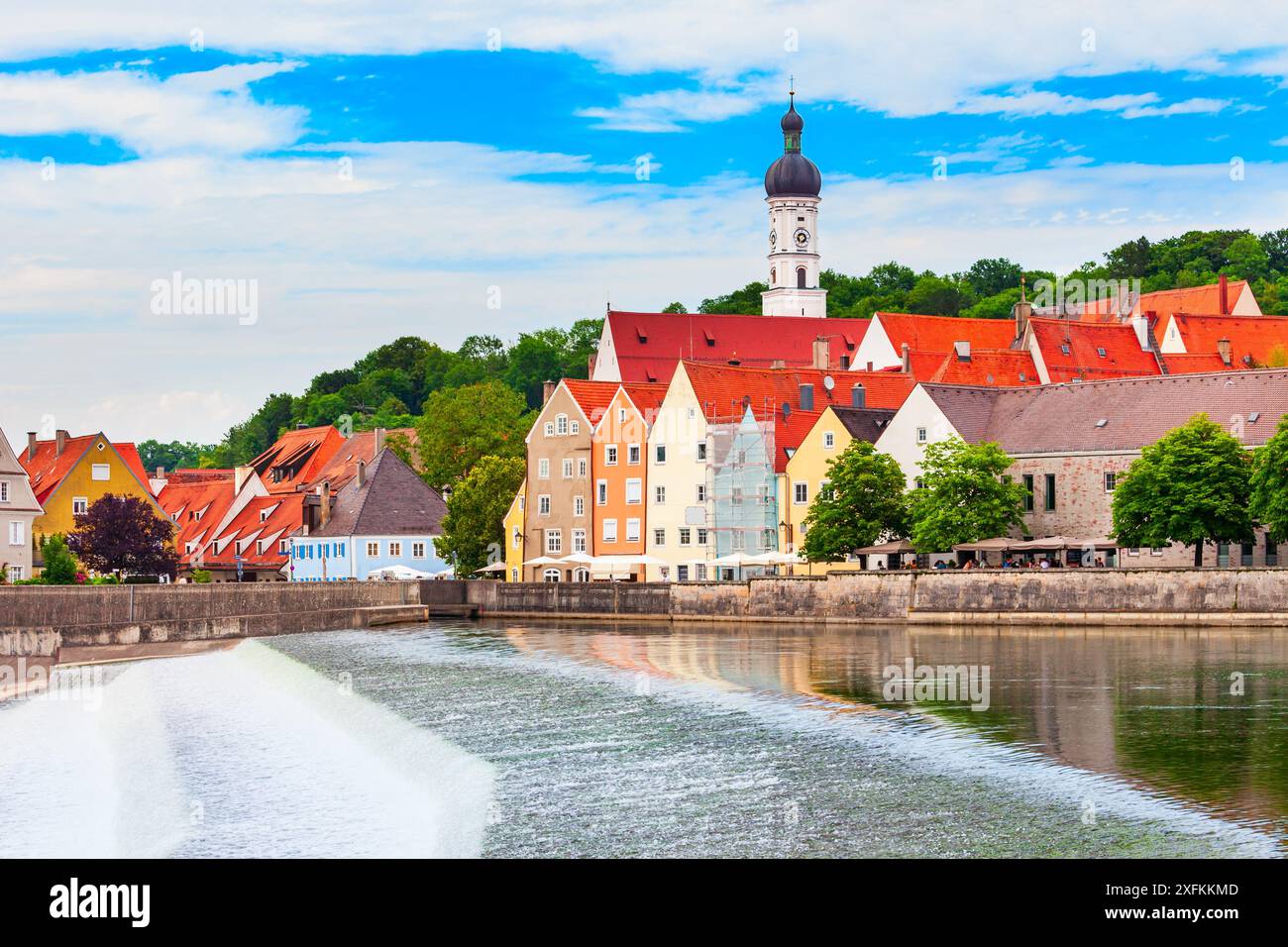 Lech Wehr in Landsberg am Lech, einer Stadt im Südwesten Bayerns, Deutschland Stockfoto