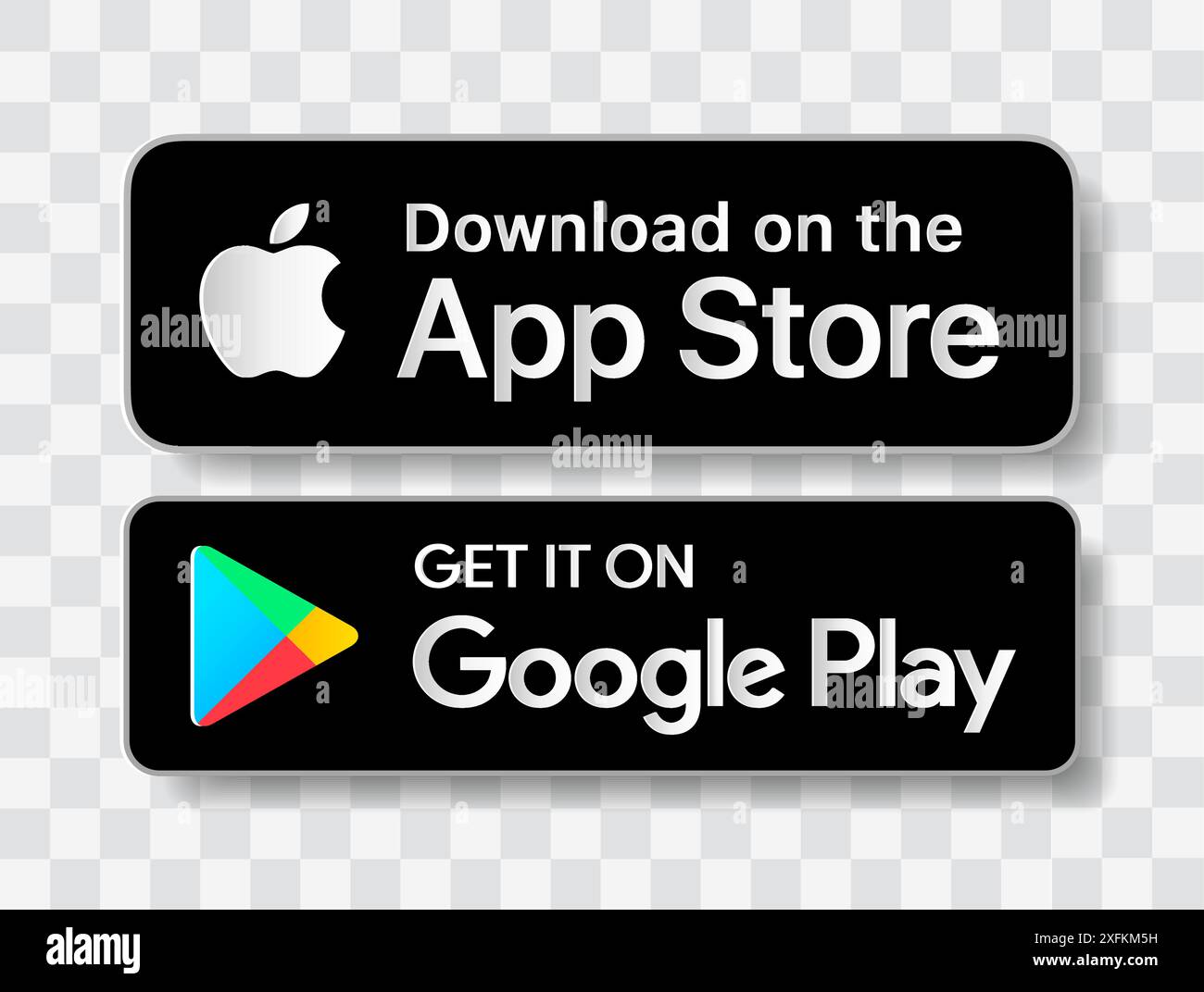 Kiew, Ukraine - 11. März 2021: Schwarz im App Store herunterladen und auf Google Play Button Symbole Set, Papier geschnittene Design Vektor Illustration Stock Vektor