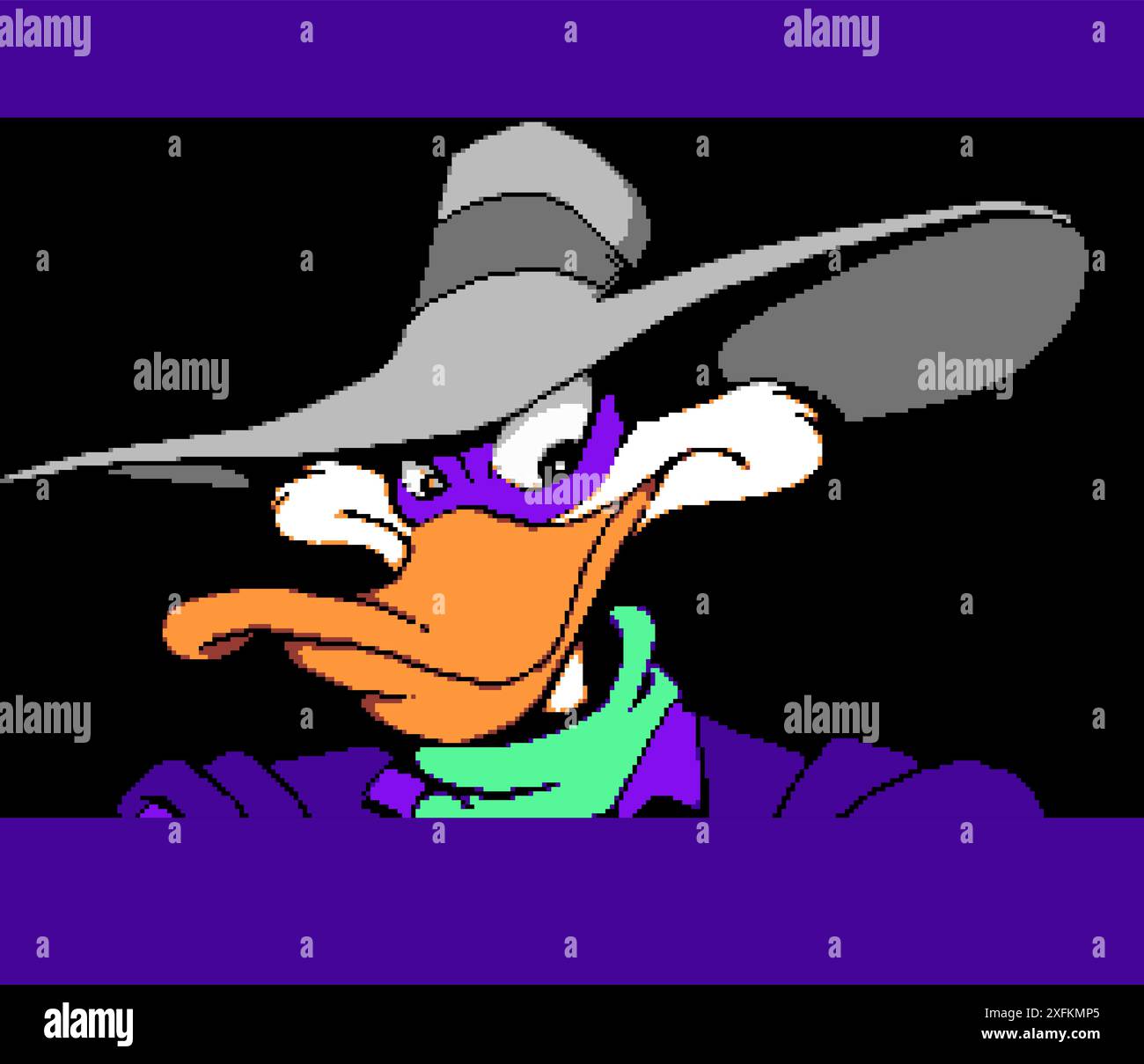 Kiew, Ukraine - 06. Dezember 2021: Kunst des Startbildschirms von Darkwing Duck klassisches Videospiel, Pixel Design Vektor Illustration. Darkwing Duck ist platf Stock Vektor