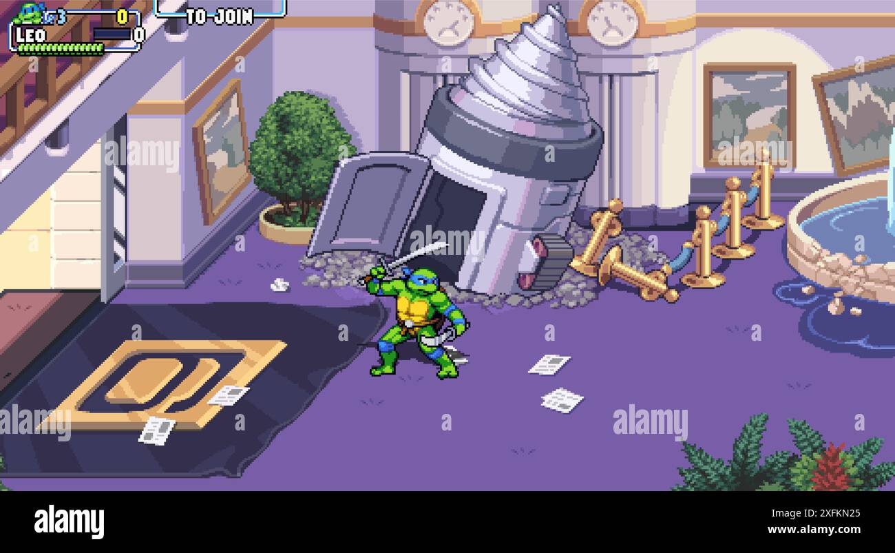 Kiew, Ukraine - 5. Juni 2022: Art of Level von Teenage Mutant Ninja Turtles Shredders Revenge Modern Videospiel im klassischen 16-Bit-Pixel-Design, VEC Stock Vektor