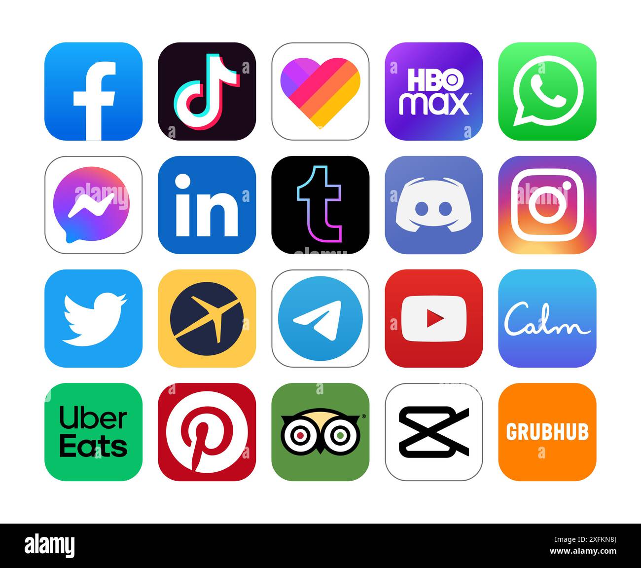Kiew, Ukraine - 28. September 2022: Set von populären sozialen Medien und anderen Ikonen: Facebook, TikTok, Likee, WhatsApp und andere, Vektorillustration Stock Vektor