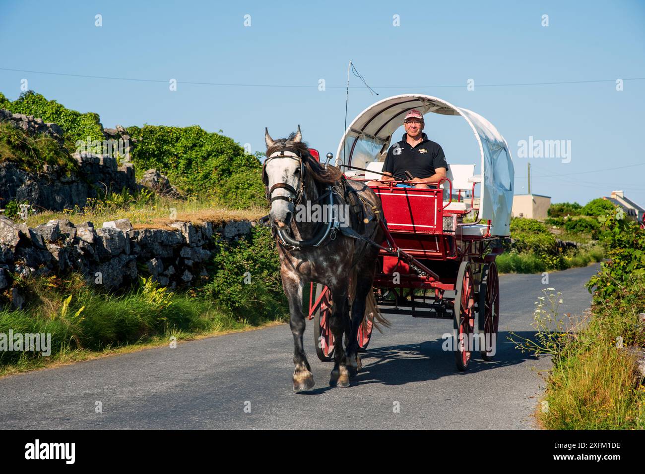 Inishmore, Irland 5. Juni 2024. Pferdekutsche auf den aran-Inseln, Inishmore, Irland Stockfoto