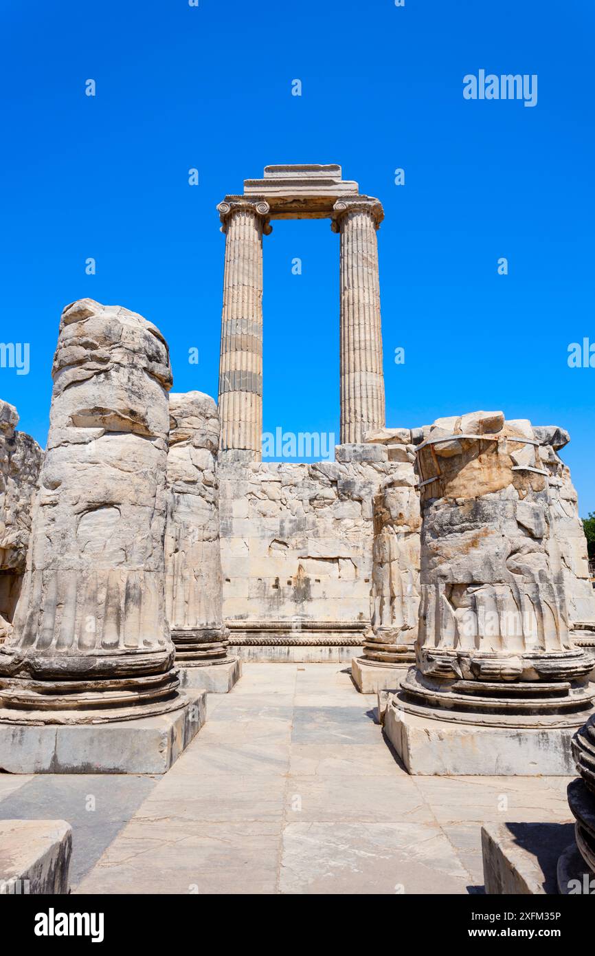 Die Ruinen des Tempels des Apollo in Didyma, der antiken griechischen Stadt. Didyma befindet sich in der modernen Stadt Didim in der Provinz Aydin, Türkei. Stockfoto