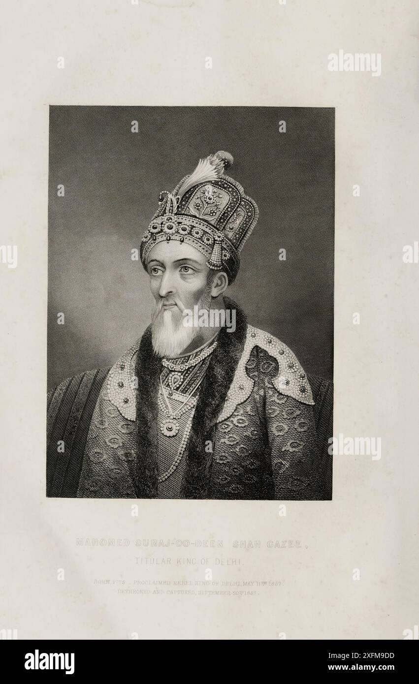 Britisches Empire. Revolte von 1857. Mohammed Suraj-oo-deen Shah Gezee, Kaiser von Delhi, der letzte Moguls. Stockfoto