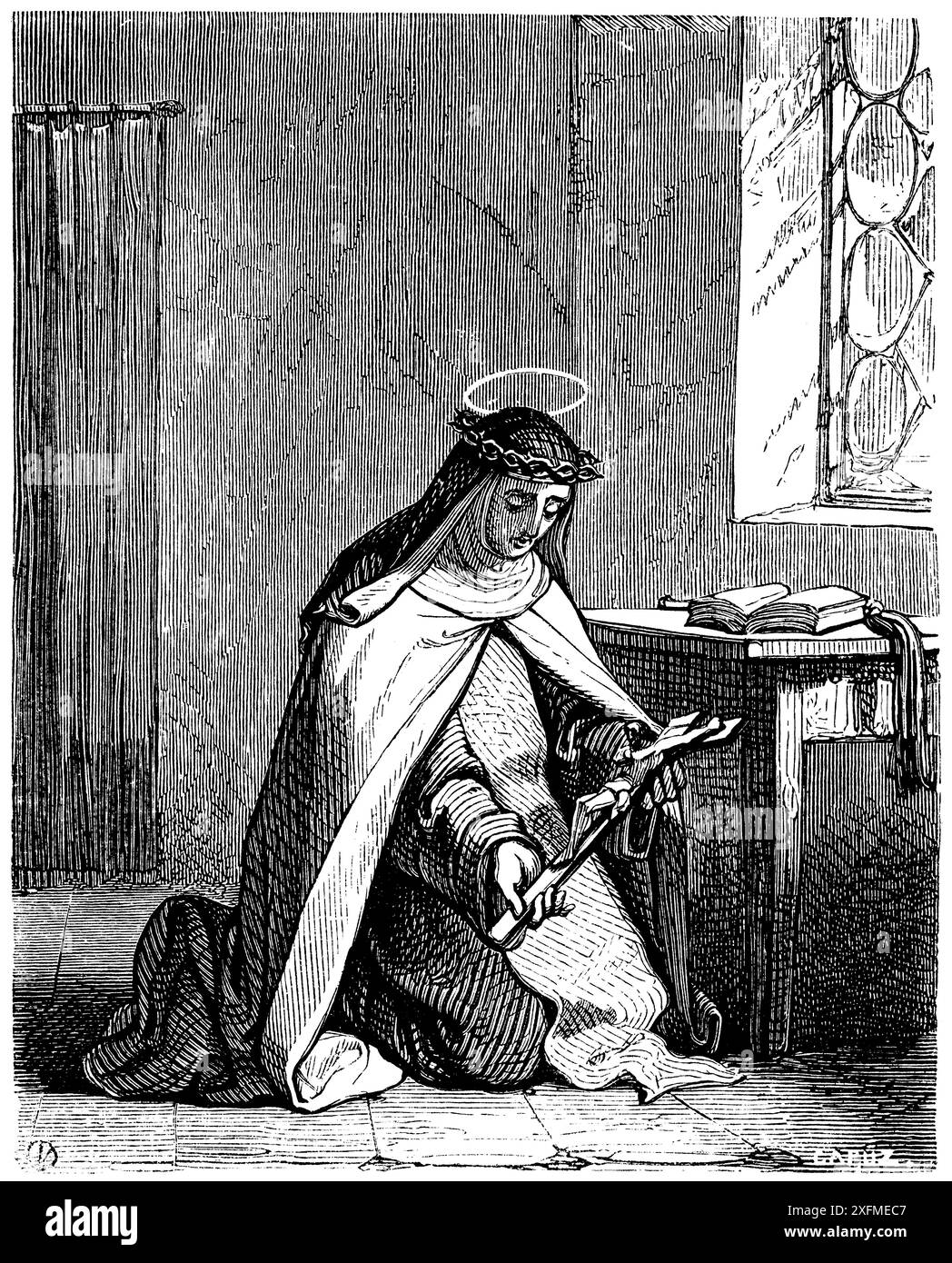 Caterina de Pazzi, santa María Magdalena de Pazzis (1566-1607), edle toscana y monja carmelita italiana, virgen. Grabado DE 1852. Stockfoto