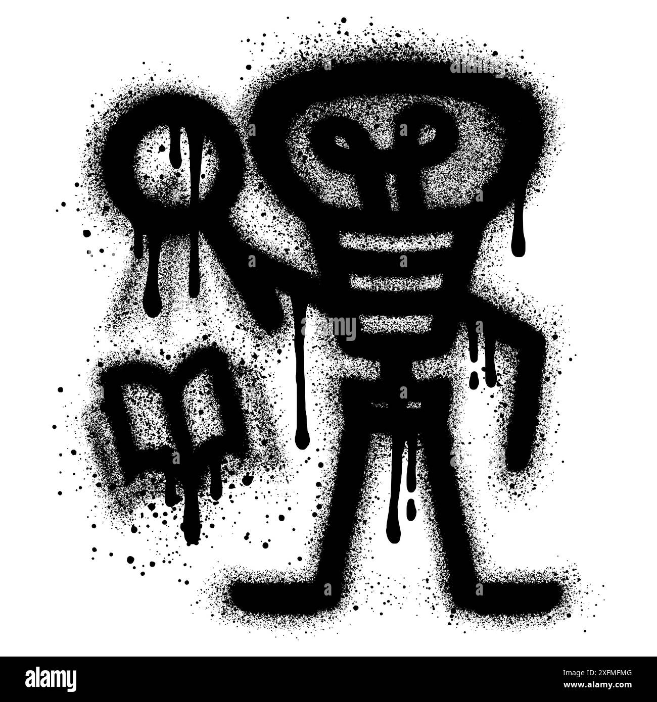 Graffiti-Illustration eines Glühbirnenroboters mit schwarzer Sprühfarbe zur Demonstration des Studierens und Lernens Stock Vektor