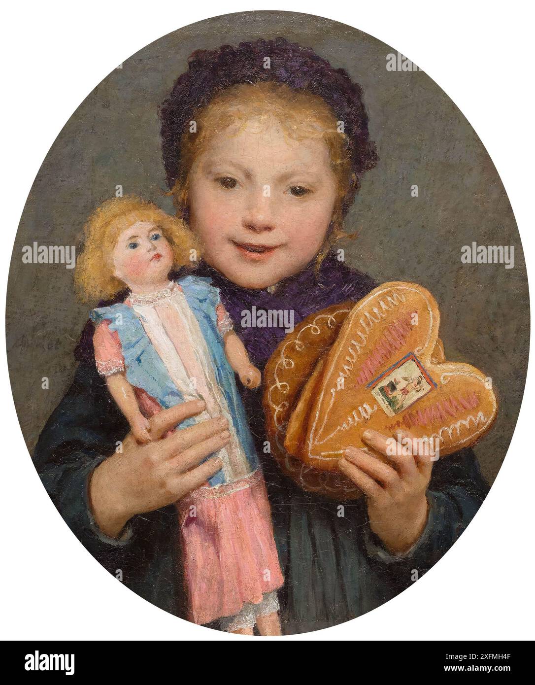 Mädchen mit Weihnachtsgeschenken. Museum: PRIVATE SAMMLUNG. Autor: ALBERT ANKER. Stockfoto