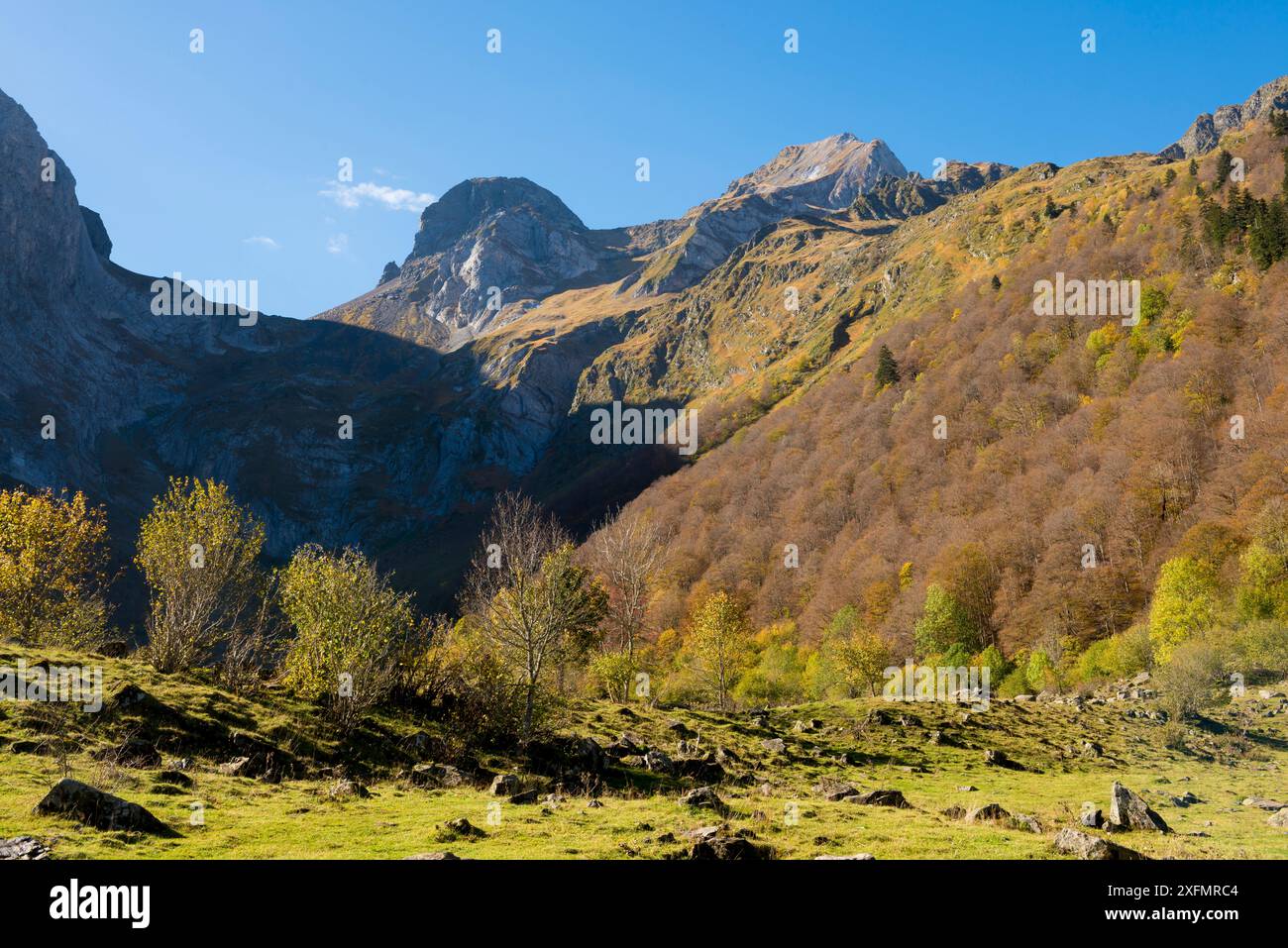 Artiga de Lin im Herbst, Val d'Aran, Katalonien, Spanien, Oktober 2013. Stockfoto