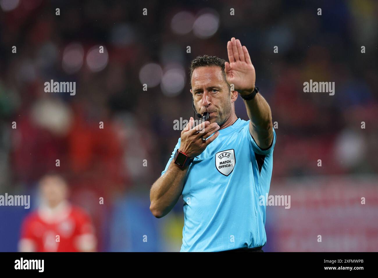 Leipzig, Deutschland. Juli 2024. Schiedsrichter Artur Soares Dias aus Portugal, der während des Endspiels der UEFA EURO 2024 zwischen Österreich und Turkiye in der Red Bull Arena zu sehen war. Endpunktzahl: Österreich 1: 2 Turkiye. (Foto: Grzegorz Wajda/SOPA Images/SIPA USA) Credit: SIPA US/Alamy Live News Stockfoto