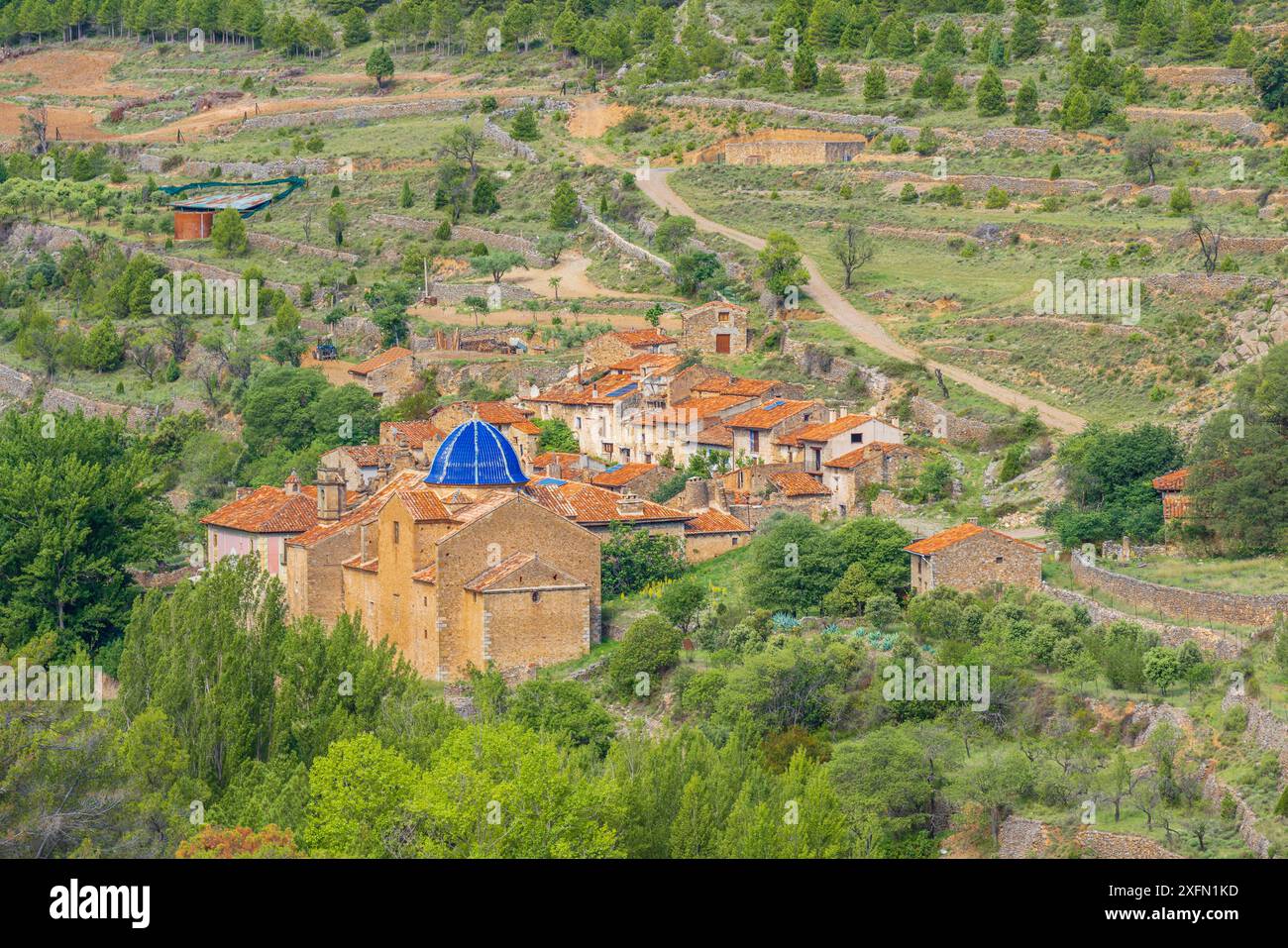 Blick auf La Estrella, eine verlassene Stadt in der Provinz Teruel, Aragon, Spanien Stockfoto