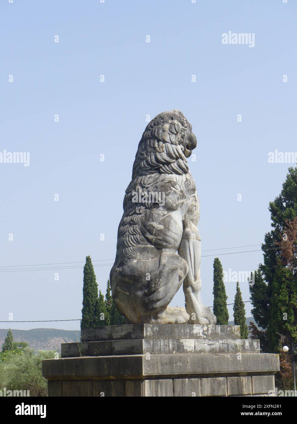 Löwendenkmal für den Sieg von Philippe von Makedonien (Vater Alexanders) über die Vereinigten Streitkräfte von Athen und Theben in Chaironia Stockfoto