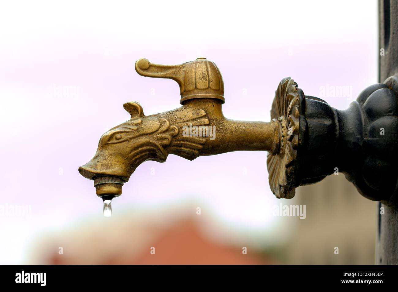 Kostenloser öffentlicher Trinkwasserhahn, extrem hohe Temperaturen in der Welt, Kühle, Wasserhaushalt im Körper Stockfoto