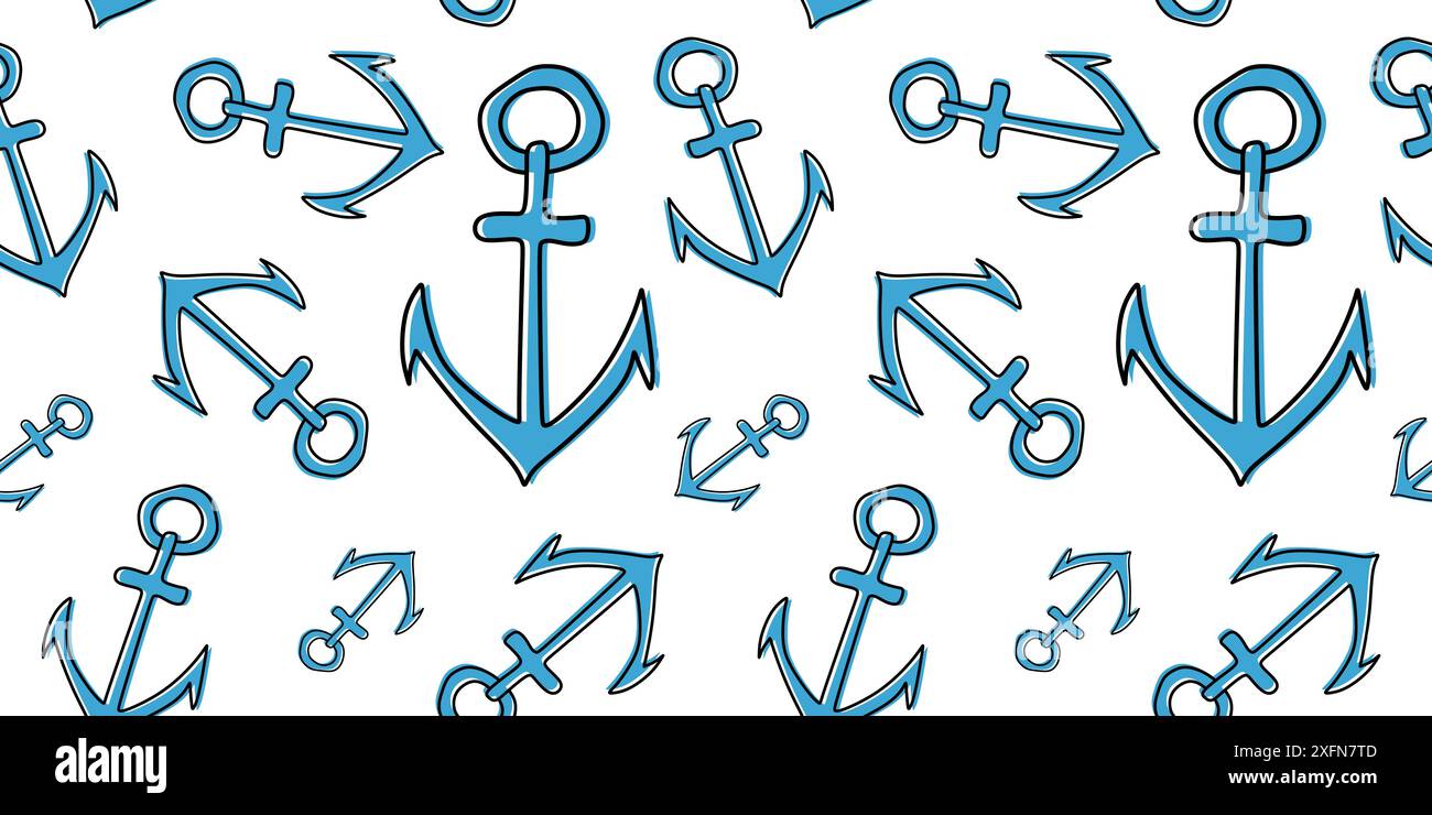 Nahtloses Vektormuster mit Ankern. Vorlage für Hintergrundbilder, Musterfüllungen, Webseiten-Hintergrund, Oberflächenstrukturen. Flacher und linearer Rapport Navy Stock Vektor