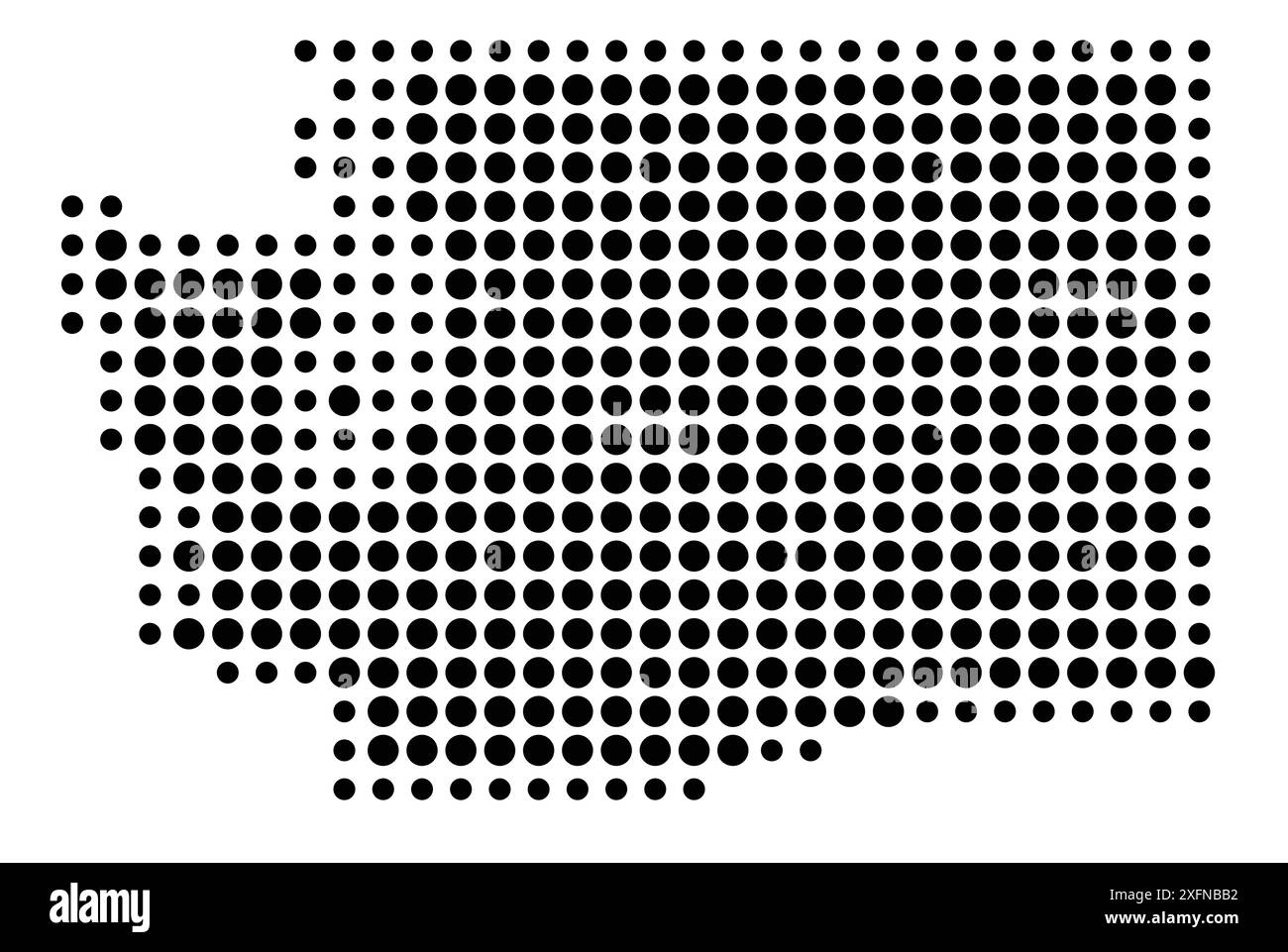 Symbolkarte des Bundesstaates Washington (Vereinigte Staaten von Amerika), die den Bundesstaat mit einem Muster schwarzer Kreise zeigt Stock Vektor
