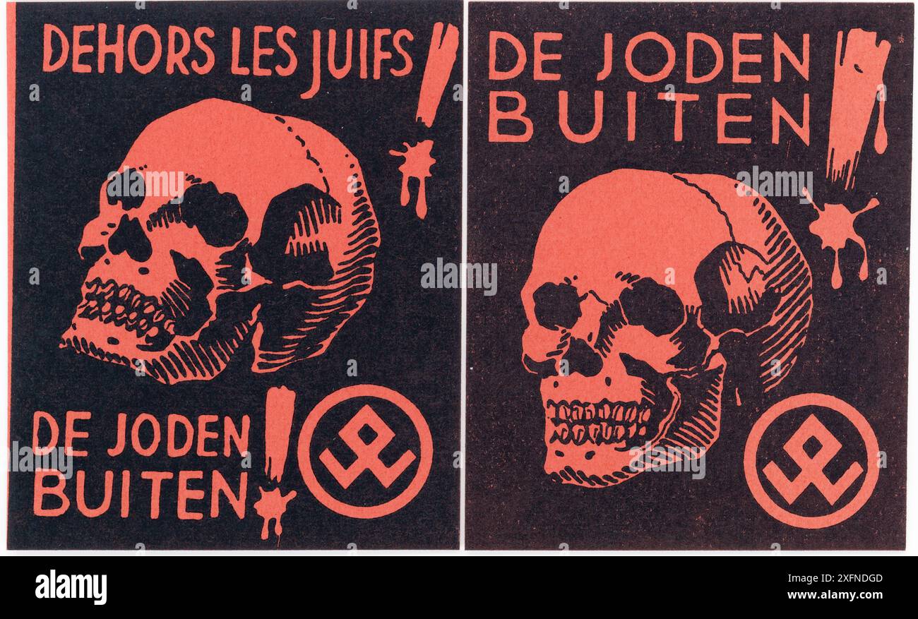 Antisemitische Propaganda im deutsch besetzten Belgien während des Zweiten Weltkriegs. Antisemitsche Propaganda im von Deutschland besetztem Belgien im 2. Weltkieg. Stockfoto