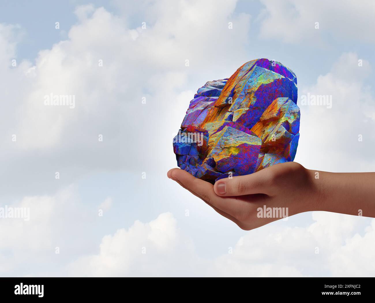 Seltenerdmineralkonzept als konzeptionelles Seltenerdelement-Symbol, das essentielles Material als Roherz für die industrielle Herstellung von Techno darstellt Stockfoto