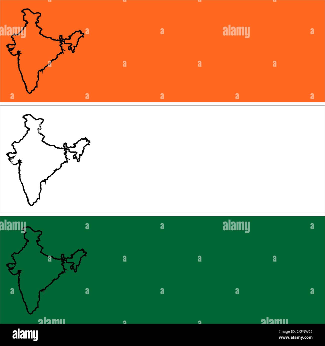 Karte Indien, Farbe der offiziellen Indischen Flagge, Land Indischer atlas Region, Flagge vom 26. Januar, Flagge vom 15. august, patriotischer Slogan Indiens, Tiranga Stock Vektor