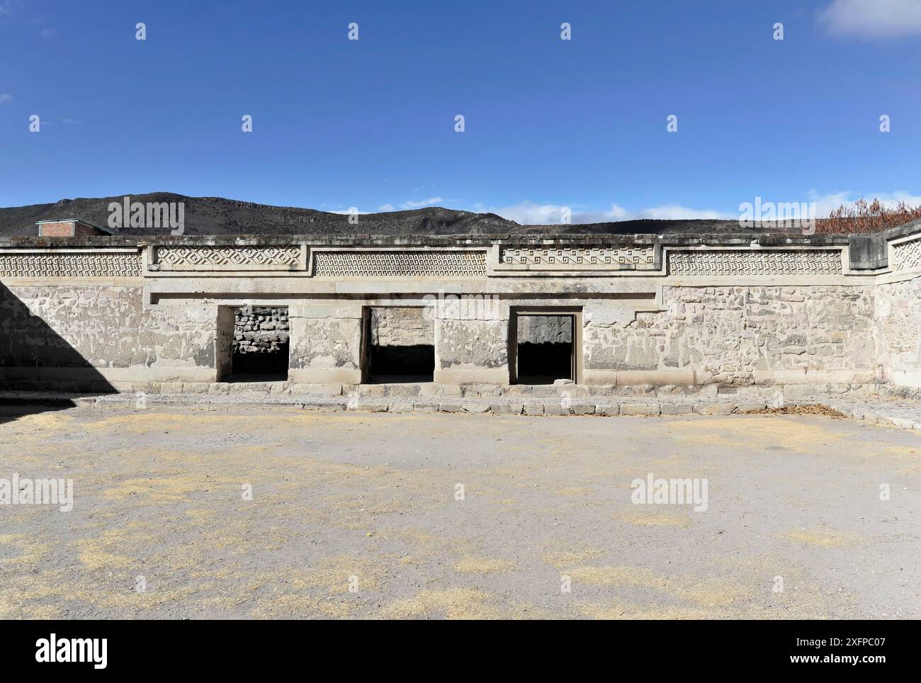 Ausgrabungsstätte von Mitla aus der zapotekischen Kultur, San Pablo Villa de Mitla, Oaxaca, Mexiko, Mittelamerika, antike Ruinen mit detailliertem Stein Stockfoto