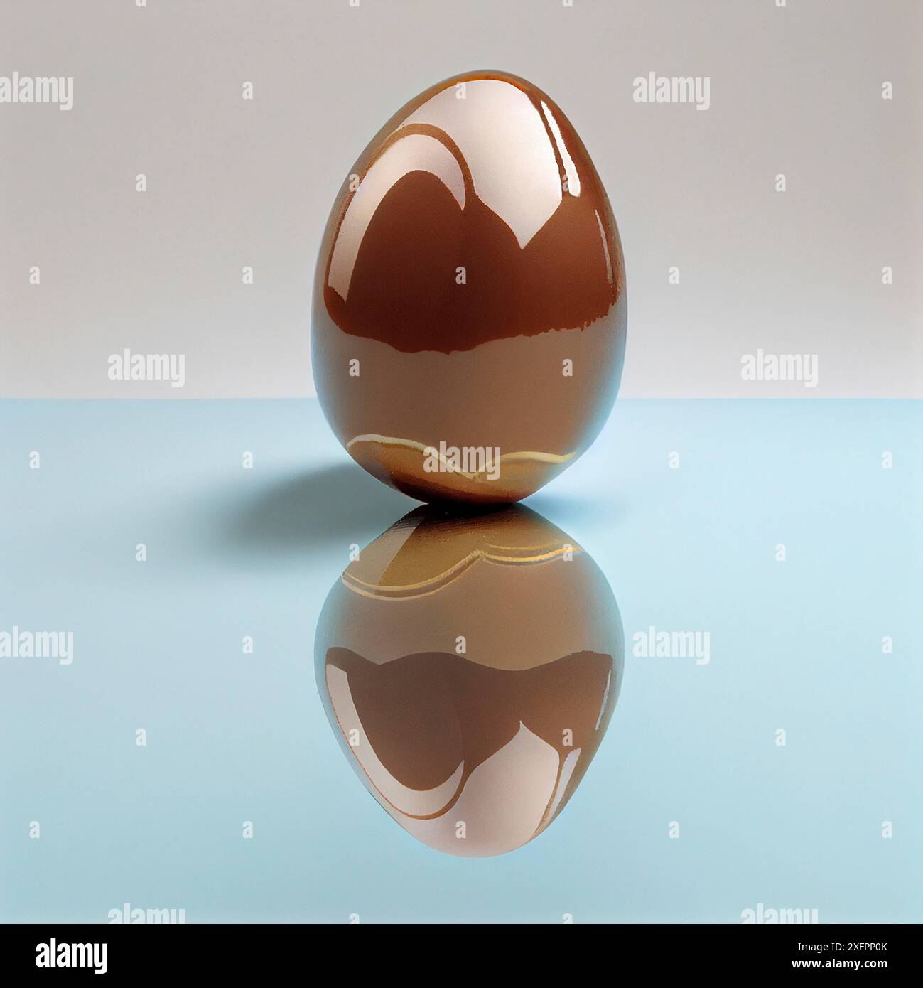 Schokoladen-osterei-Reflexion im Spiegel, süßes Essen, Frühjahrsgrußkarte Stockfoto