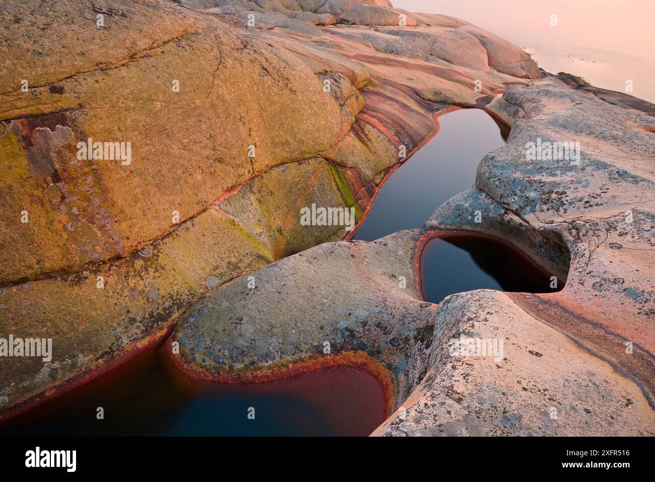 Gletscher-Schlaglöcher, Bohuslan Archipel, Schweden, Juli 2015. Stockfoto