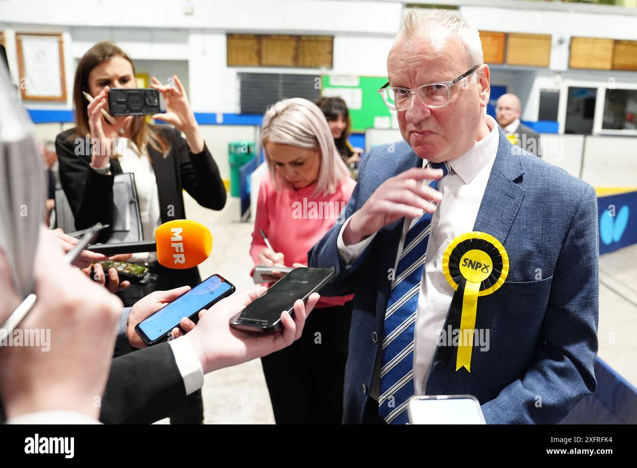 SNP-Kandidat für die Wahlkreise Perth und North Perthshire, Pete Wishart in Ice Hall im Dewars Centre, Perth, während der Wahl 2024. Bilddatum: Freitag, 5. Juli 2024. Stockfoto