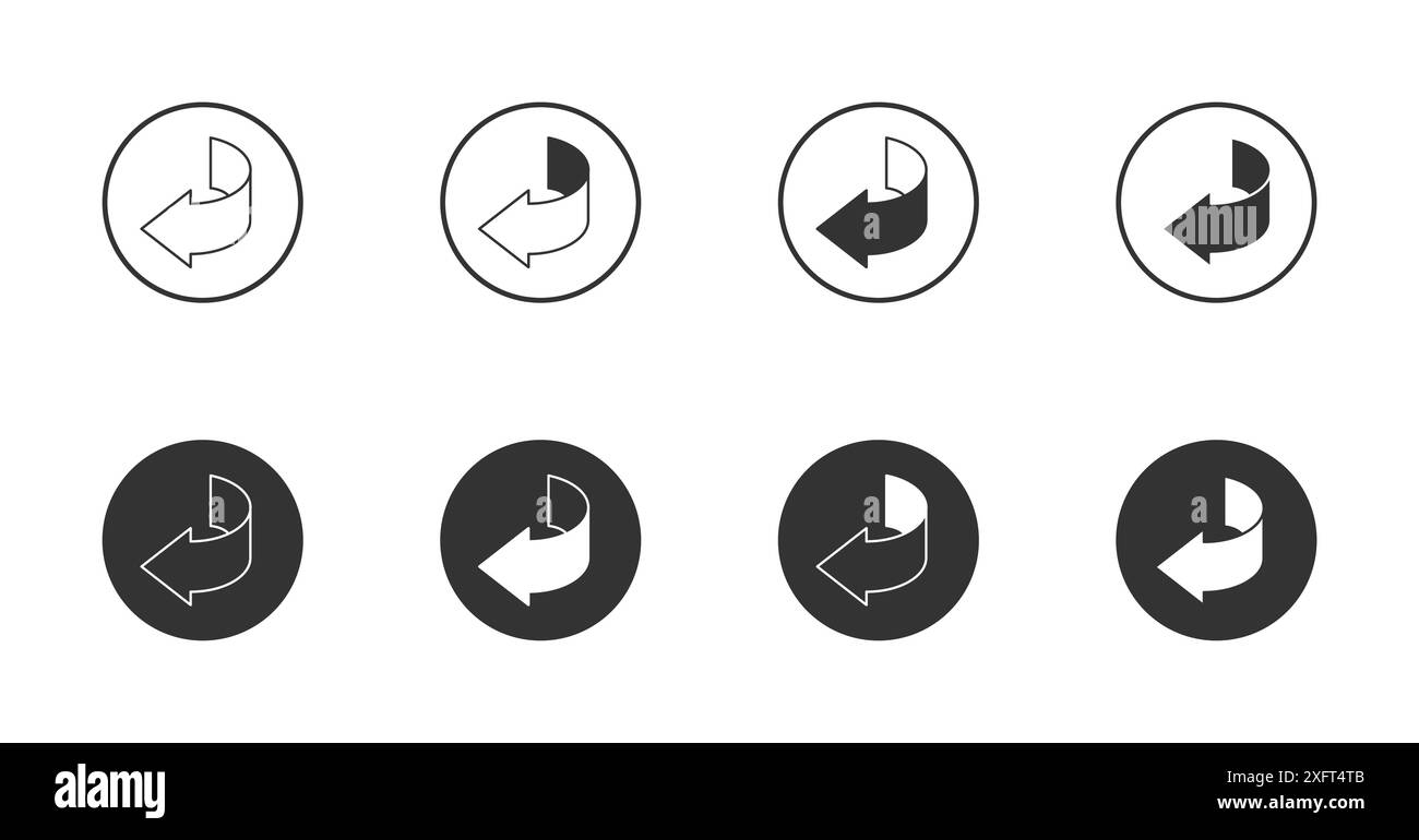 Pfeilsymbole nach links gesetzt. Teilen, Symbol mit gekrümmtem Pfeil. Vektorabbildung Stock Vektor