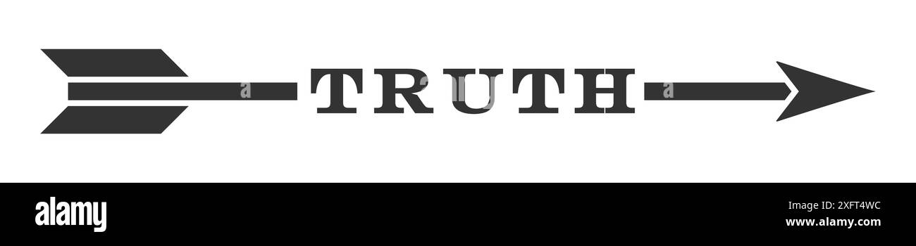 Vektorsymbol eines Pfeils mit dem Wort „WAHRHEIT“ in der Mitte, in einem minimalistischen Schwarz-weiß-Stil Stock Vektor