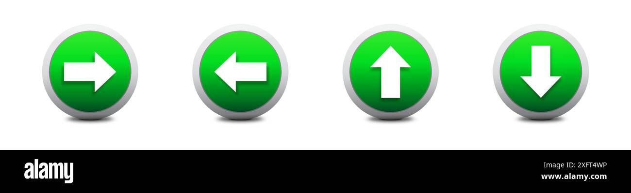 Pfeile 3D-Schaltflächen eingestellt. Symbol für den nächsten Pfeil. Illustration des flachen Vektors Stock Vektor