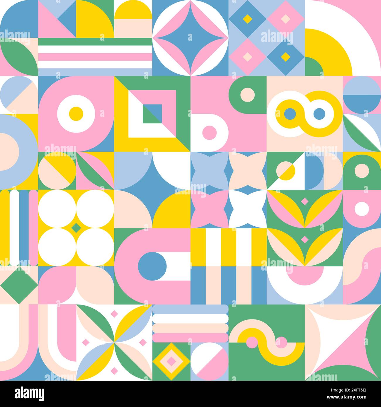 Bauhaus Pink Blue Quadrat Muster Stock Vektor