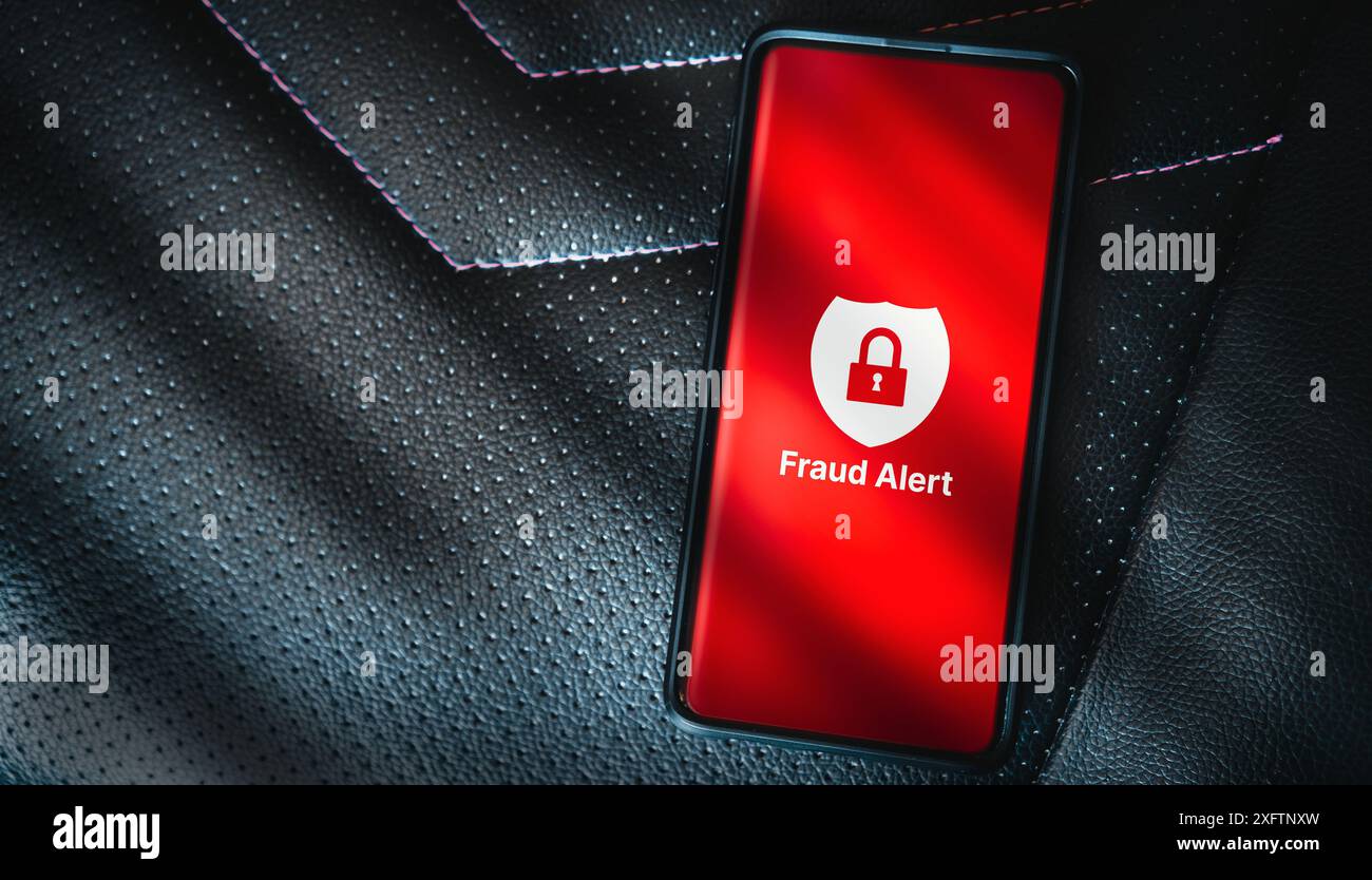 Warnung für Betrugswarnung auf Smartphone, Schutz des Datennetzwerks. Virenalarm. Stockfoto