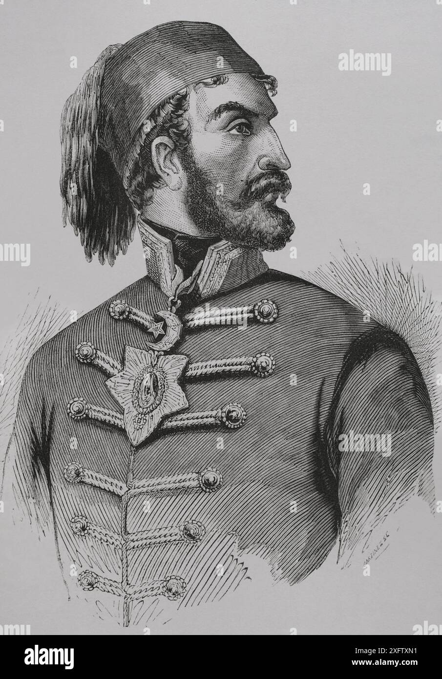 Omar Pascha (1806-1871). Osmanischer General und Gouverneur, geboren in Kroatien. Führte die türkische Armee im Krimkrieg an. Hochformat. Gravur. „Los Héroes y las Grandezas de la Tierra“ (die Helden und die Grandeure der Erde). Band VIII. 1856. Stockfoto